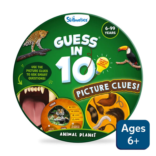 Circular animal-themed picture clues game board for Guess in 10 Trivia Card Game