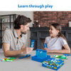 Father and daughter playing Guess in 10 Things That Go trivia card game