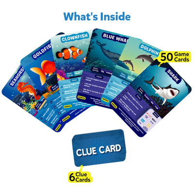 Educational marine animal game cards and clue cards from Guess in 10 Underwater Animals trivia game