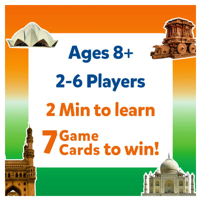Indian-themed trivia card game Guess in 10 Wonders of India for ages 8+ with 7 cards