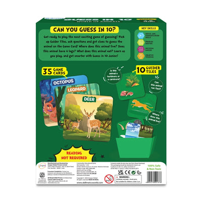 Children’s educational game box with animal-themed cards and tiles for Guess in 10 Junior
