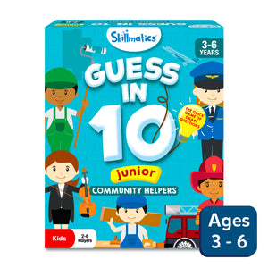 Children’s community helpers board game for ages 3-6 in Guess in 10 Junior trivia card game