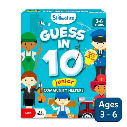 Children’s community helpers board game for ages 3-6 in Guess in 10 Junior trivia card game