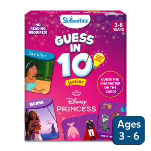 Skillmatics Guess in 10 Junior Disney Princess trivia card game for ages 3 to 6