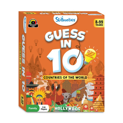 Board game box for Guess in 10 Countries of the World trivia card game for ages 8 and up