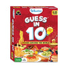 Red board game box for Guess in 10 Foods Around The World trivia card game with international dishes