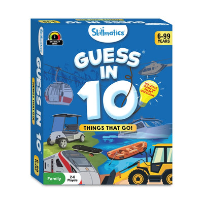 Blue Skillmatics Guess In 10 Things That Go! trivia card game for ages 6 and up