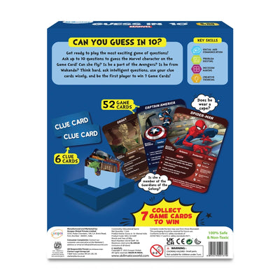 Marvel-themed Guess in 10 trivia card game for children ages 8 and up