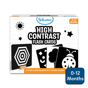 Skillmatics High Contrast Flash Cards for Infants with learning guide and wooden stands