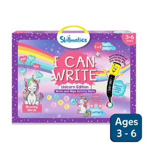 Skillmatics I Can Write Unicorn Edition educational kit with reusable activity mats for ages 3-6