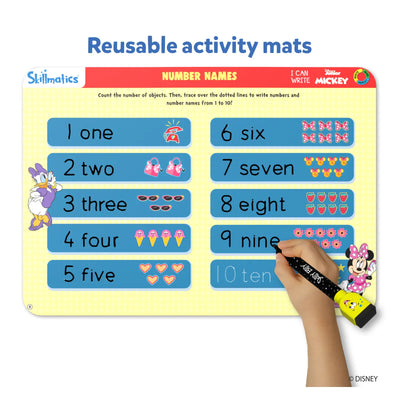 Reusable Disney Junior Mickey Mouse activity mat for learning numbers 1 to 10 for ages 3-6
