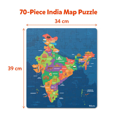 India Map Puzzle 70-piece floor puzzle measuring 34x39 cm for ages 6-12