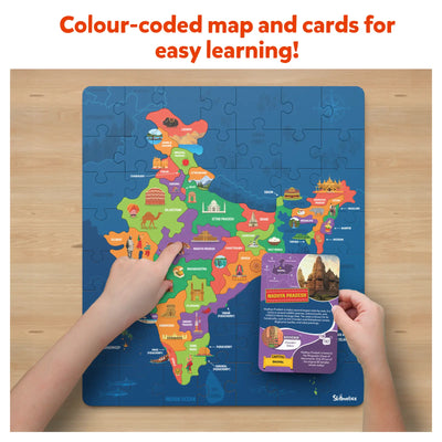 Educational India Map Puzzle with info cards for kids ages 6-12