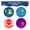 Set of four colorful round activity cards for active learning for toddlers ages 2-5