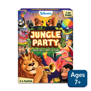 Jungle Party board game for ages 7 and up, suitable for 2-4 players, strategy and luck