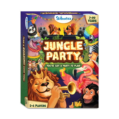 Colorful Jungle Party board game box with anthropomorphic animals at a jungle-themed party