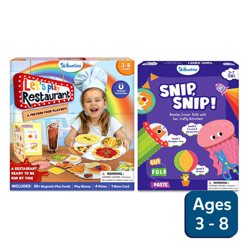 Children’s activity kits for pretend restaurant play and scissor skills development