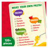 Colorful pasta, sauces, and toppings for a customizable pretend pasta dish for kids