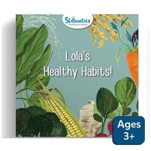 Children’s book with colorful illustrations of vegetables and fruits from Lola’s Healthy Habits