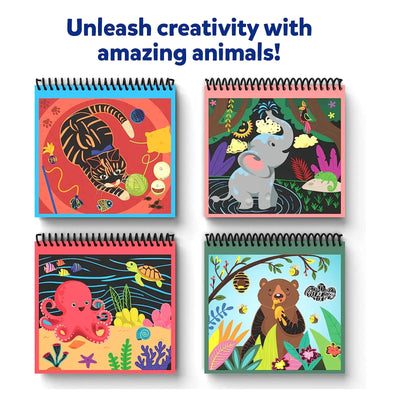 Four spiral-bound scratch art pads with animal designs in the Animal Enthusiast Art Set