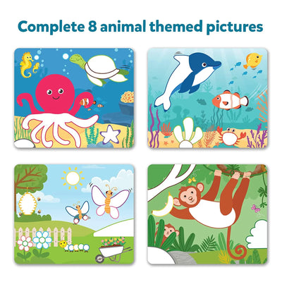 Colorful children’s picture cards with animals and nature scenes for educational play