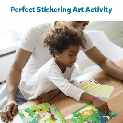 Child and adult creating sticker art with Animal Enthusiast Art Set for ages 3-8