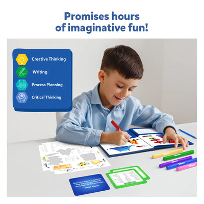 Young boy engaging with My Storybook Art Kit All My Adventures educational activity