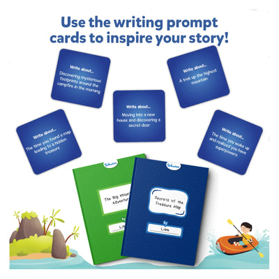 Writing prompt cards and blank storybooks from My Storybook Art Kit for creative writing