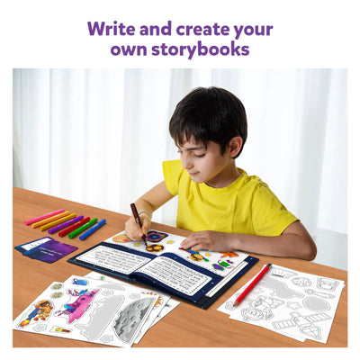 Children’s storybook creation kit with blank book markers and space explorer stickers