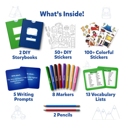 Creative Kids Storybook Art Kit with storybooks, stickers, markers, pencils, and vocabulary