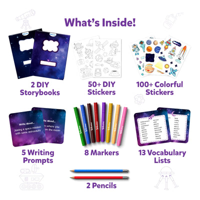 Creative space-themed writing and drawing kit for children from My Storybook Art Kit