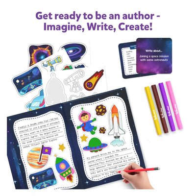Children’s space-themed creative writing and sticker activity kit for ages 5-10
