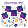 Space-themed story-writing kit with prompt cards and 300+ stickers for kids ages 5-10