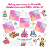 Princess-themed story prompts and stickers for the My Storybook Art Kit for ages 5-10