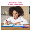 Young girl with dark curly hair smiling and holding a red marker from My Storybook Art Kit