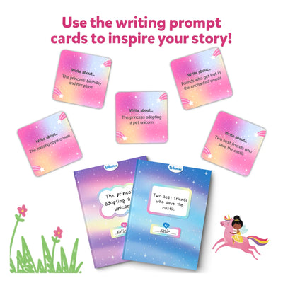 Children’s story-writing kit with prompt cards and blank storybooks from My Storybook Art Kit Unicorns & Princesses