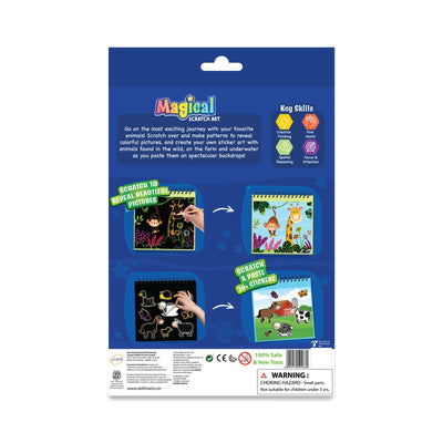 Children’s scratch art kit with animal pictures and stickers from Travel Friendly Magical Scratch Art Book