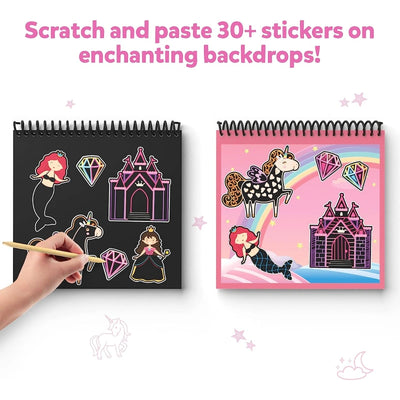 Travel Friendly Magical Scratch Art Book featuring enchanting backdrops and magical designs