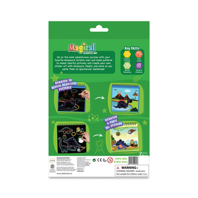 Green-packaged Dinosaur Scratch Art Kit for Kids in Travel Friendly Magical Scratch Art Book