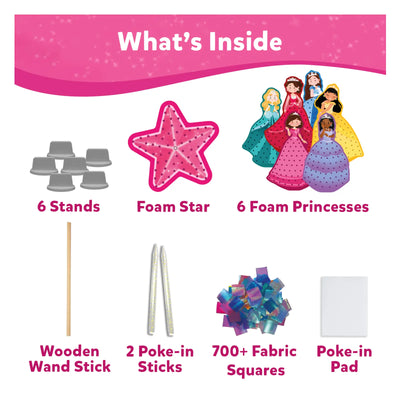 Craft kit with foam shapes, fabric squares, and tools for Poke-in Art Magical Princesses for kids
