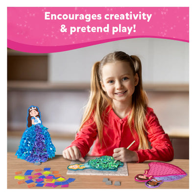 Young girl creating with Poke-in Art Magical Princesses craft kit for kids ages 4-9