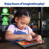 Young girl engrossed in colorful Magical Scratch Art Book featuring amazing animals for ages 3-8