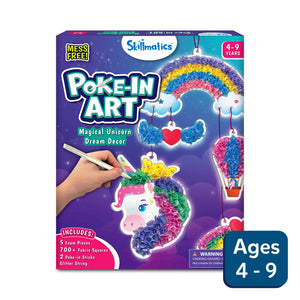 Skillmatics Poke-In Art kit for ages 4-9 creating Magical Unicorn Dream Decor with foam and glitter