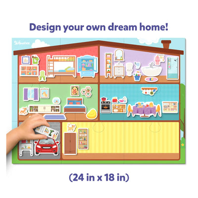 Colorful Magnetic Playboard of a Multi-Room House with Furniture for Creative Play