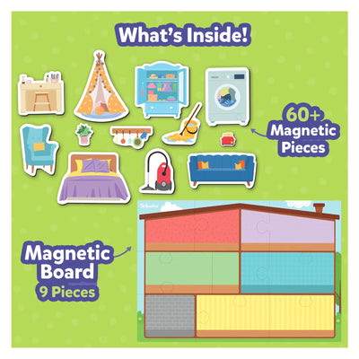 Magnetic house play set with furniture and household items for imaginative pretend play