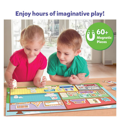 Magnetopia magnetic play set with house layout and 60+ furniture pieces for kids ages 3-7