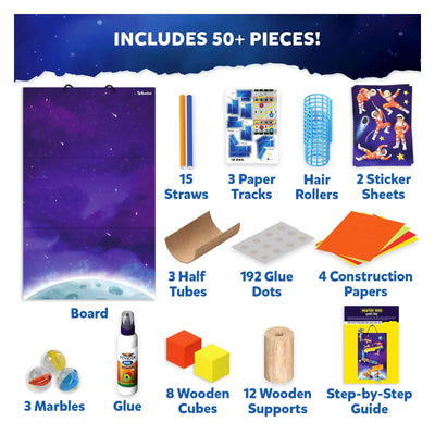 Marble Run Craft Kit for Space-themed building with boards, straws, paper tracks, and more