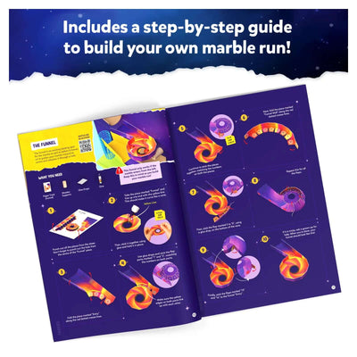 Open instruction booklet for Marble Run Craft Kit Run Through Space for ages 8-13