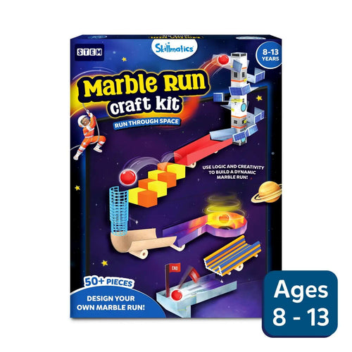 Skillmatics Marble Run Craft Kit for ages 8-13 with over 50 pieces, themed Run Through Space