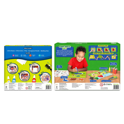Children’s sand art kit with tools and colored sand from Artsy Explorers Bundle for ages 4-12